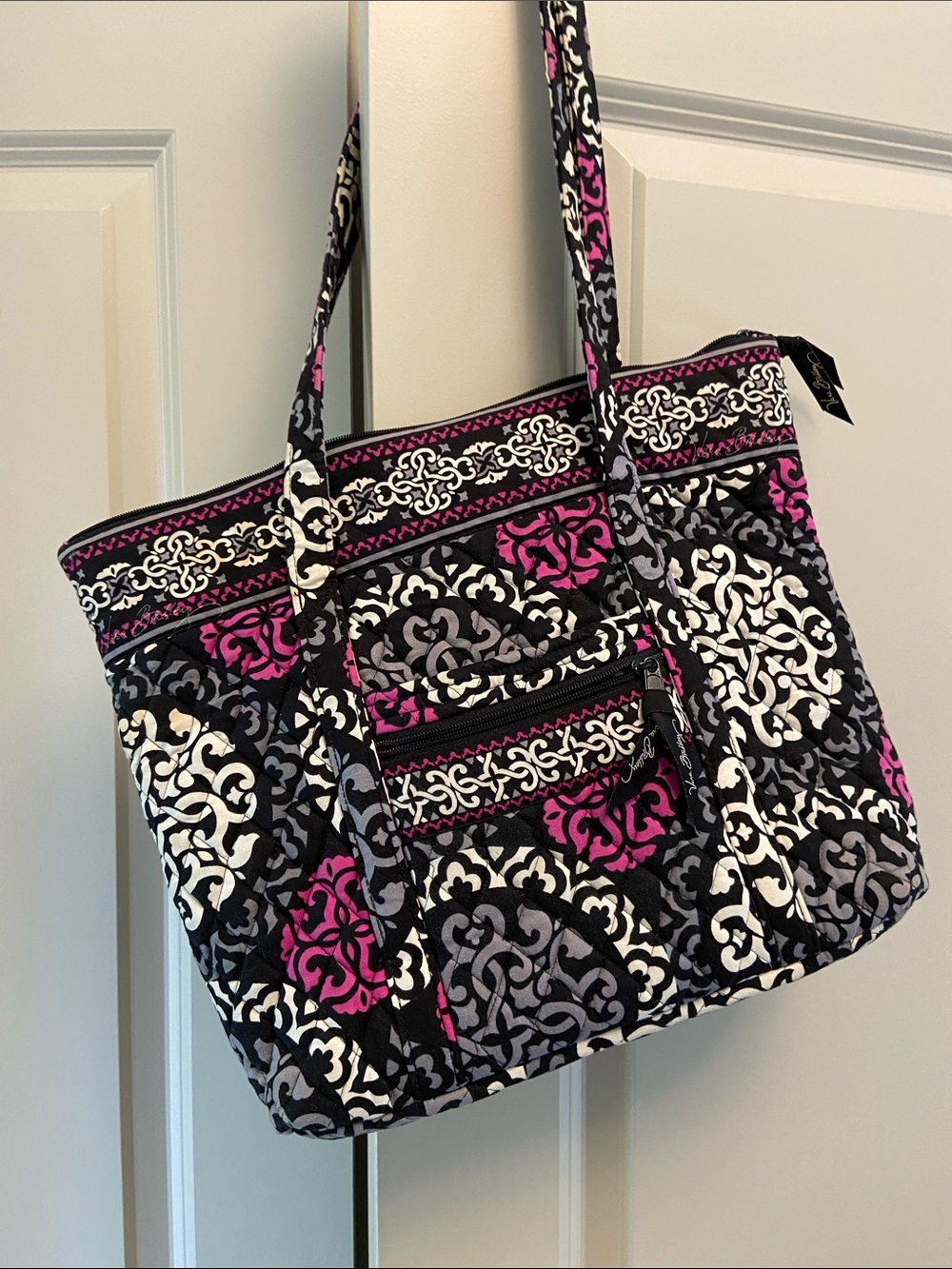 Vera Bradley Quilted Tote in Black, White & Magenta